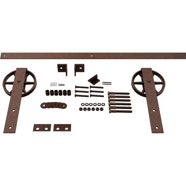 Premium Wagon Wheel Strap Barn Door Hardware Set w/ 8' Track for 1 3/8